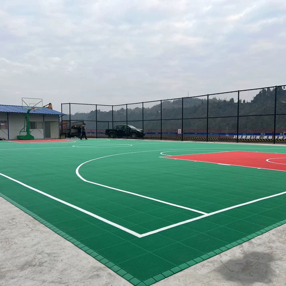 Dalles de sol emboîtables pour terrain de basket-ball Beable, avec lignes blanches et logo, pour l'école et les clubs