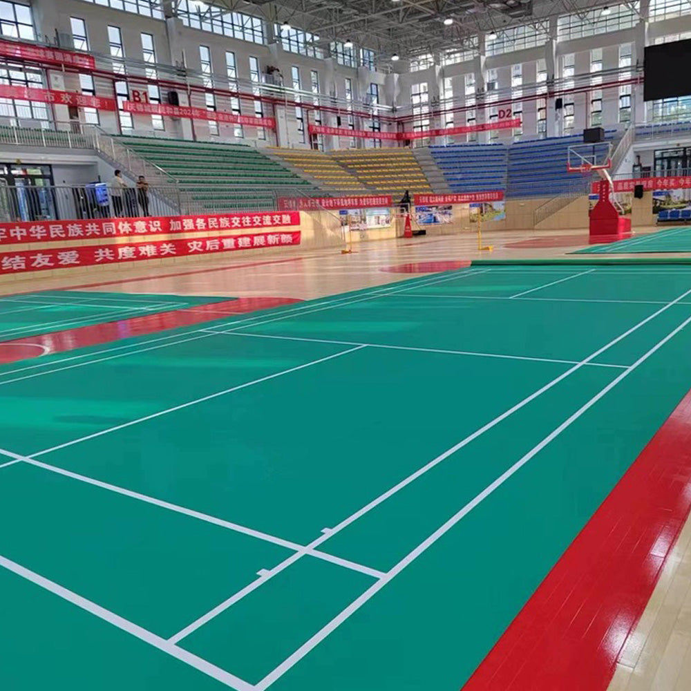Beable Easy Installation PVC Badminton Flooring with White Court Line Marking